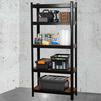 COZYBRITE Garage Shelving Units 5 Tier Heavy Duty Shed Storage Racking Shelf Metal Boltless 875kg Capacity 175kg Per Shelf for Warehouse Workshop Office (Black, 90x40x180cm)