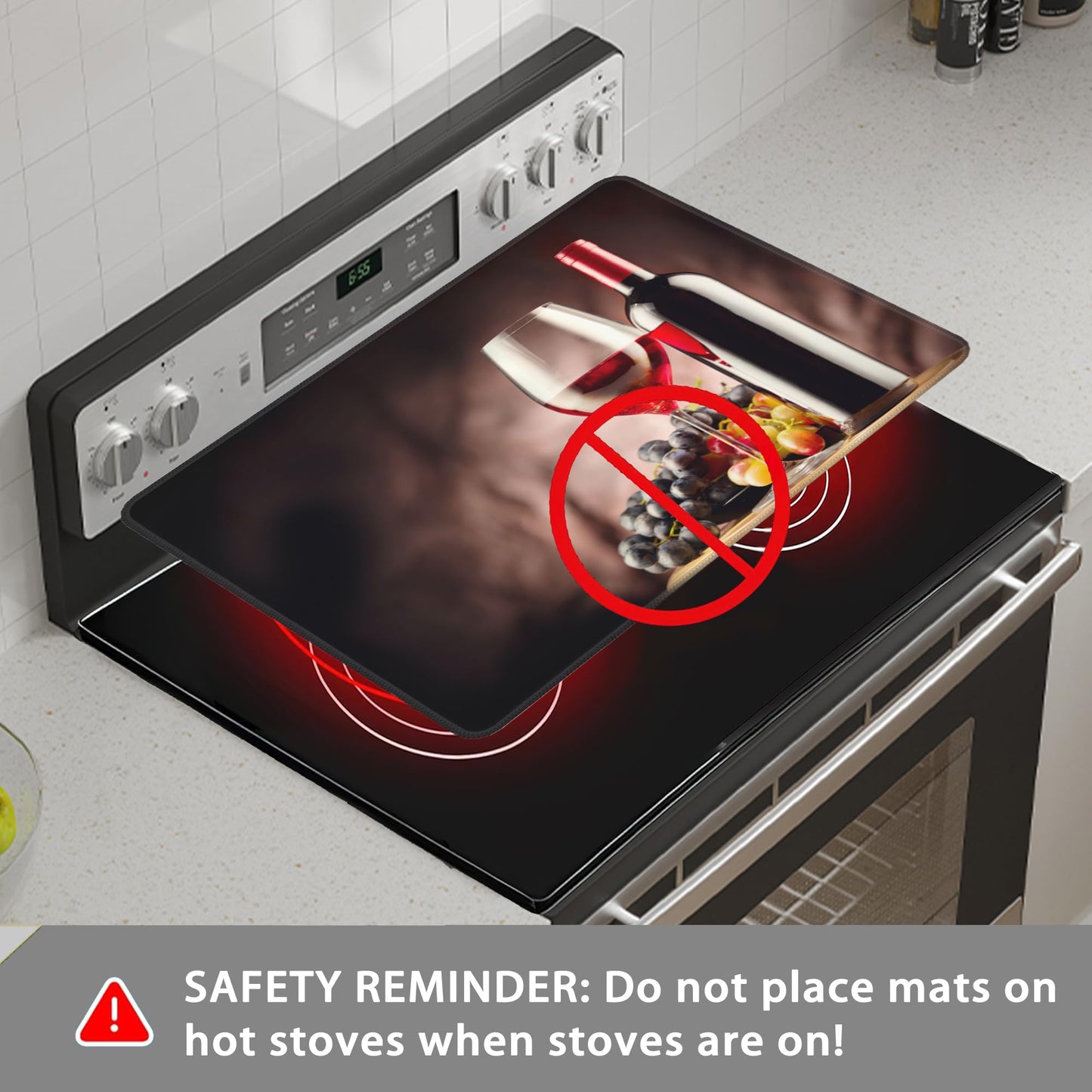 Christmas Stove Top Cover for Electric Stove,Red Wine Vintage Extra Thick Rubber Stovetop Protector Mat, Heat Resistant Glass Cooktop Oven Cover 28.5'' x 20.5''