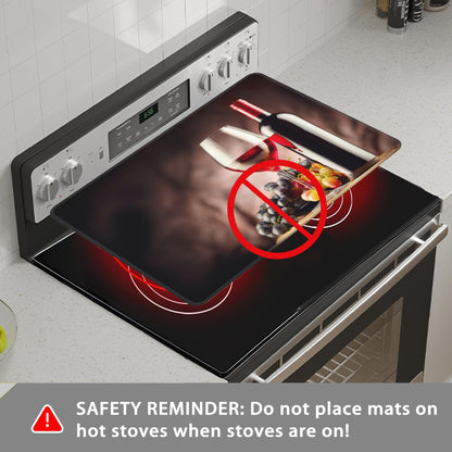 Christmas Stove Top Cover for Electric Stove,Red Wine Vintage Extra Thick Rubber Stovetop Protector Mat, Heat Resistant Glass Cooktop Oven Cover 28.5'' x 20.5''