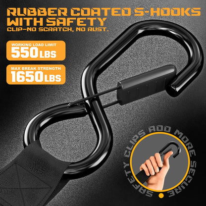 Retractable Ratchet Straps - 4 Pack 1inch x 10ft Auto Tie Down with Soft Loops - Black - 1650 Lbs Break Strength - Self Retracting for Motorcycle, ATV, Truck, Cargo, Trailer, Boat, Kayak, Furniture