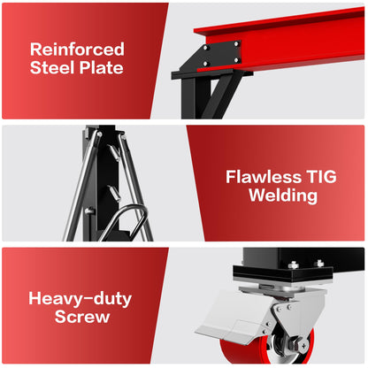 SILVEL 3 Ton Gantry Crane, Max 6600Lbs 8.53FT Maximum Capacity Width, Adjustable Height 8.53-12.47FT, Portable Shop Lift Hoist with 3 Ton Manual Trolley for Factories, Warehouses, Garage, Red