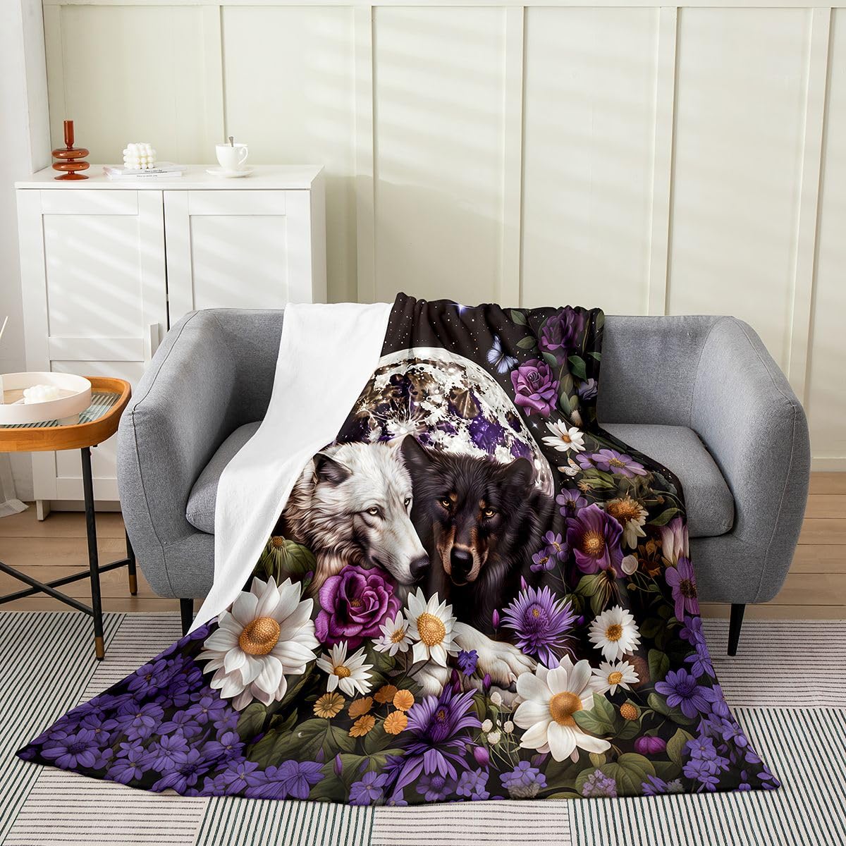 Feelyou Wolf Flannel Blanket Plush Fuzzy Halloween Themed Fleece Throw Blanket for Boys Girls Trick or Treat Plush Lightweight Sofa Throw Throw 50"x60" for Bed Couch Chair Living Room