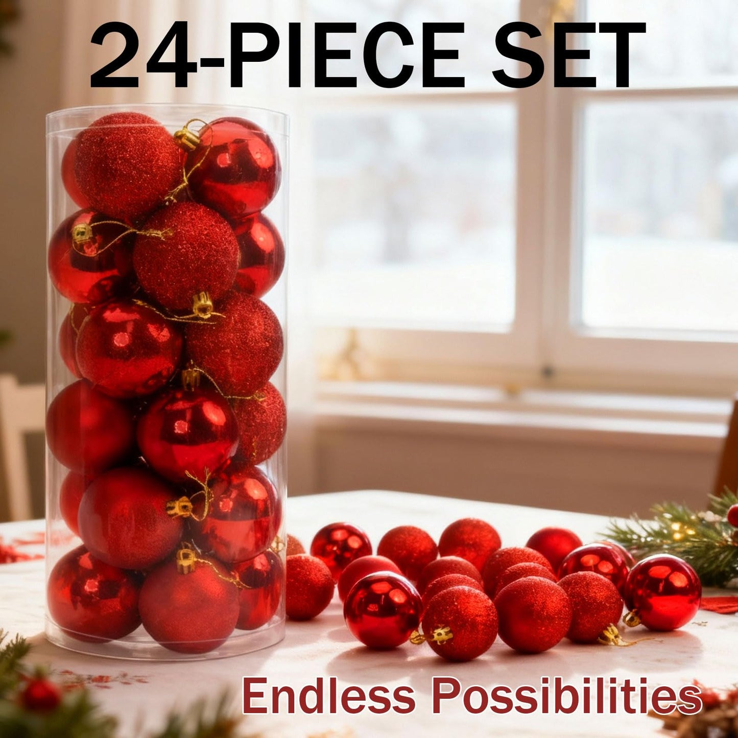 Napzy 24 Count Shatterproof Christmas Ball Ornaments Set, 2.36 Inch Red Christmas Tree Decorations for Xmas Holiday Party Decor, Wreath and Garland Hanging Balls