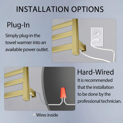 Towel Warmer Rack for Bathroom with Timer/Fahrenheit Temperature Control Wall Mounted Electric Heated 10 Bar Rail Plug-in or Hardwired Keep Bath Shower Towel Warming (Brushed Gold)
