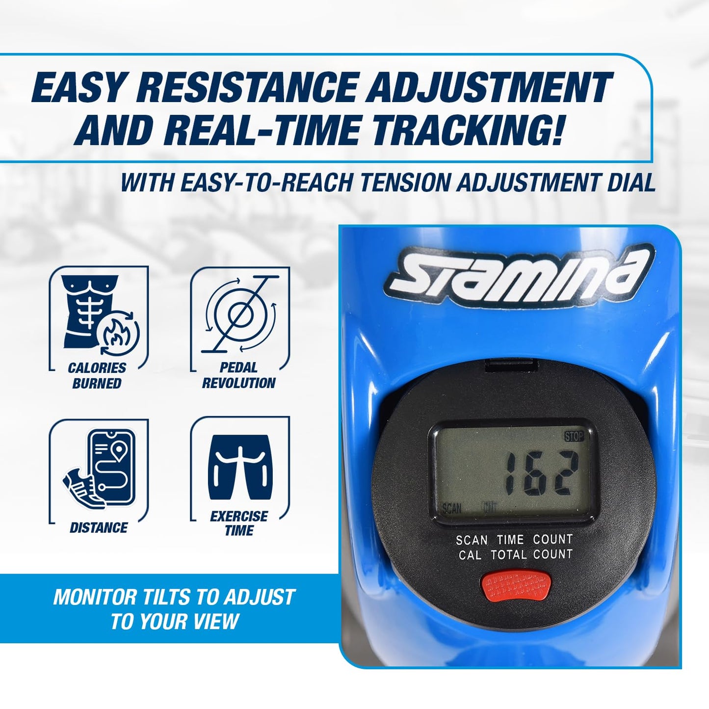 Stamina Mini Exercise Bike with Smooth Pedal System - Portable Pedal Exerciser - Cardio Equipment Fitness Bike - Stationary Bike for Home Workout - Blue