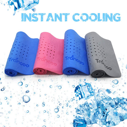Trancoo 2 Packs PVA Cooling Towel(33"X7.85",Perforated Chill Towel, PVA Cooling Scarf,Sweat Rags for Workout, Neck Warp Sports Towel for Running, Hiking,Swimming Golf (Blue+Pink)
