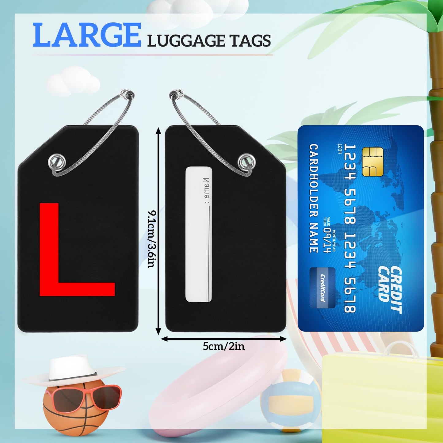 8 Pcs Initial Letter A-Z Luggage Tags Silicone Suitcase Instrument Tag with Name Card and Stainless Steel Loop(Letter L,Red, Black)