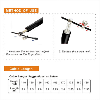 Speed Jump Rope - 360° Swivel Ball Bearing - Adjustable steel coated skipping rope- Aluminum Anti Skipping Handle -Fitness Training Boxing Sports Exercises -suitable for kids and adults(Black)