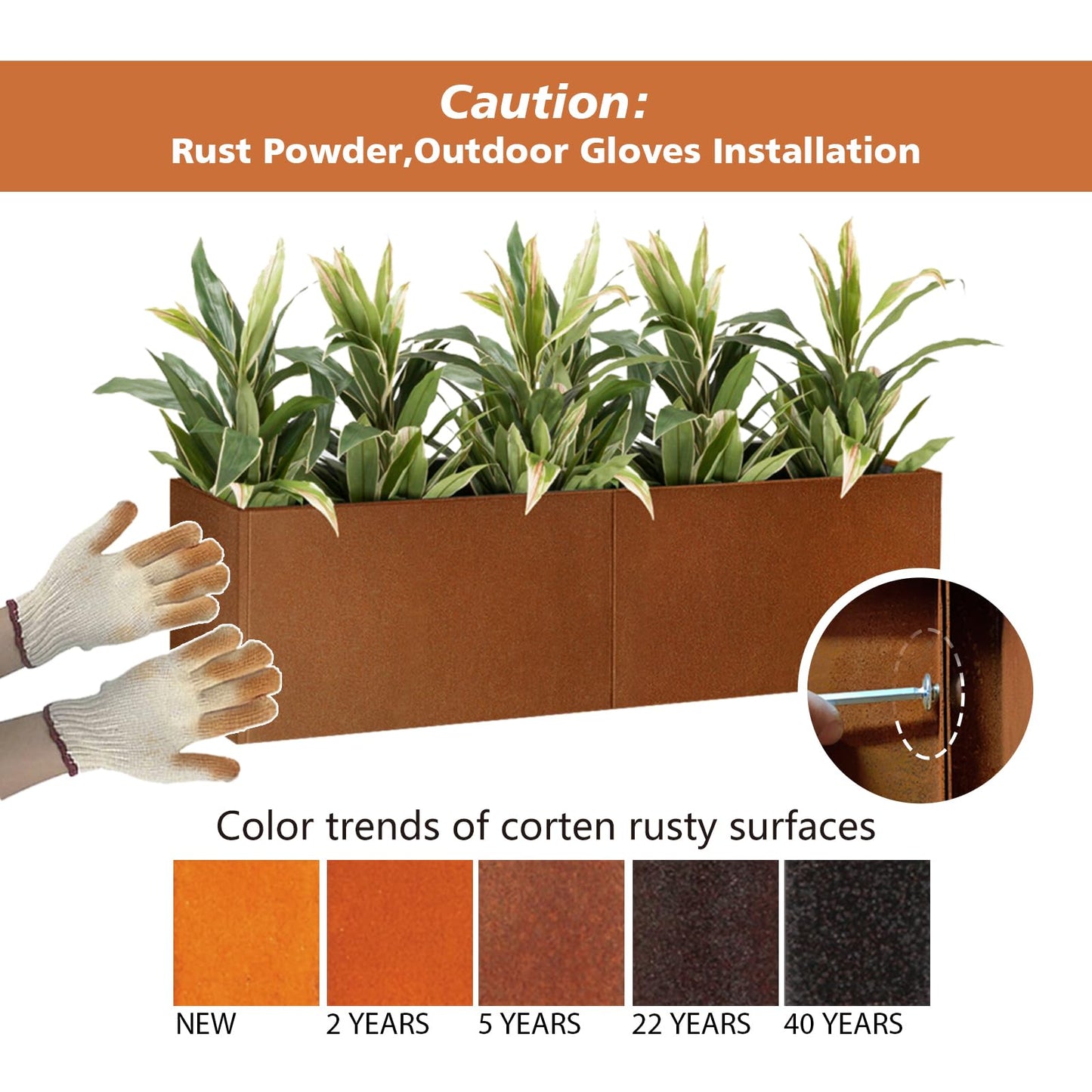 GZLVSOW Corten Steel Planter Box for Outdoor Plants 14"x14"x30" Metal Planter Spliced Planter Box with Removable Insert Sherf for Outside,Indoor,Garden (Corten, 14 * 14 * 30)