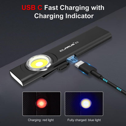 klarus E5 Flat EDC Torch,USB C Rechargeable COB Work Light, 470 Lumens Mini Flashlight with Magnetic Base and Buckle Clip Suitable for Maintenance, Camping, Hiking, Emergency, etc (E5)