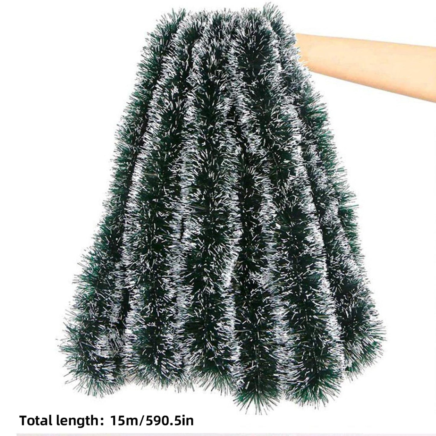 50 FT/15M Long Dark White Artificial Christmas Tinsel Garland Decorations DIY for Xmas Tree,Fireplace Mantel,Stairs Railing Outdoor Indoor Holiday Decor