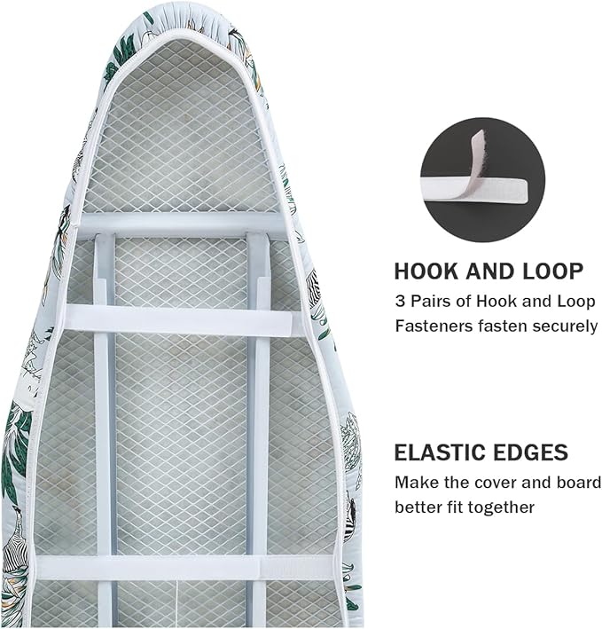 Ironing Board Cover and Pad Standard Size 15 x 54, 3 Pairs of Hook and Loop