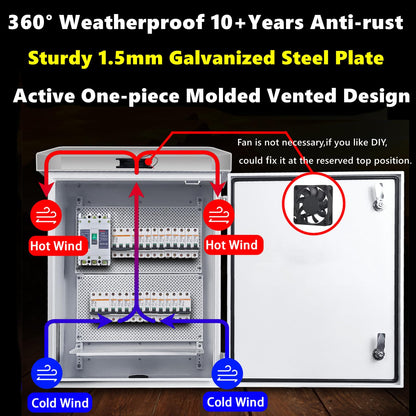 Outdoor nema Enclosure Electrical Box - 23.6x19.7x11.8 Weatherproof Network Exterior Box Ventilated Enclosure hinged Outdoor Galvanized Electrical Ventilation Design(600 * 500 * 300mm)