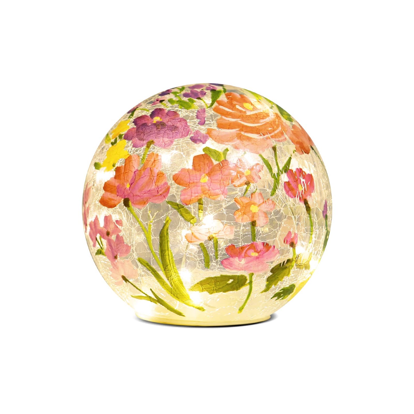 BERSCAH Glass Ball Light Crackle LED Night Light Flower Grass Pattern Globe Glass Table Lamp, Orb Cardinal Night Light for Outdoor Decorations Pathway Patio Yard Lawn Bedroom - 1 Pack