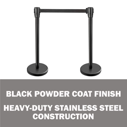 New Star Foodservice 54590 Stanchions, 36-Inch Height, 6.5-Foot Retractable Belt, Set of 2, Black Belt