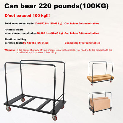 Folding Table Cart, Heavy Duty Table Trolley with 5 Inch Swivel Wheels and Locking Wheels for Round Folding Table 60 Inch, Black Table Rack for Garage, Home, Warehouse, Party Event Hotel Furniture