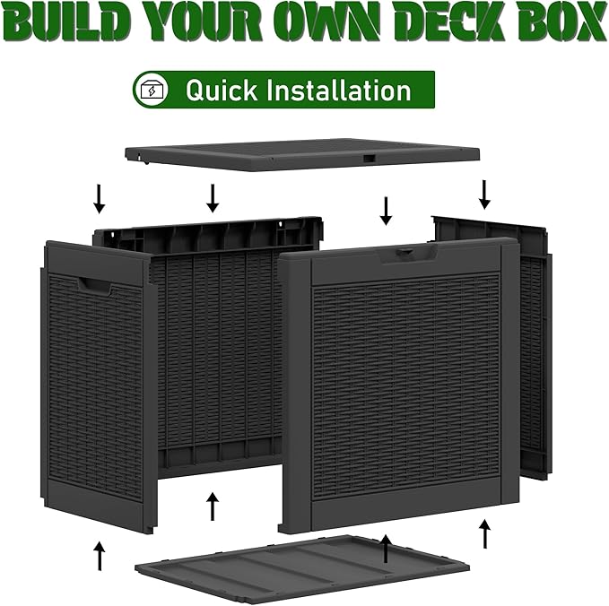 Outdoor Storage Box, Resin Deck Boxes Indoor and outdoor, Waterproof Storage Box Lockable Lid (Black,32 Gallon)