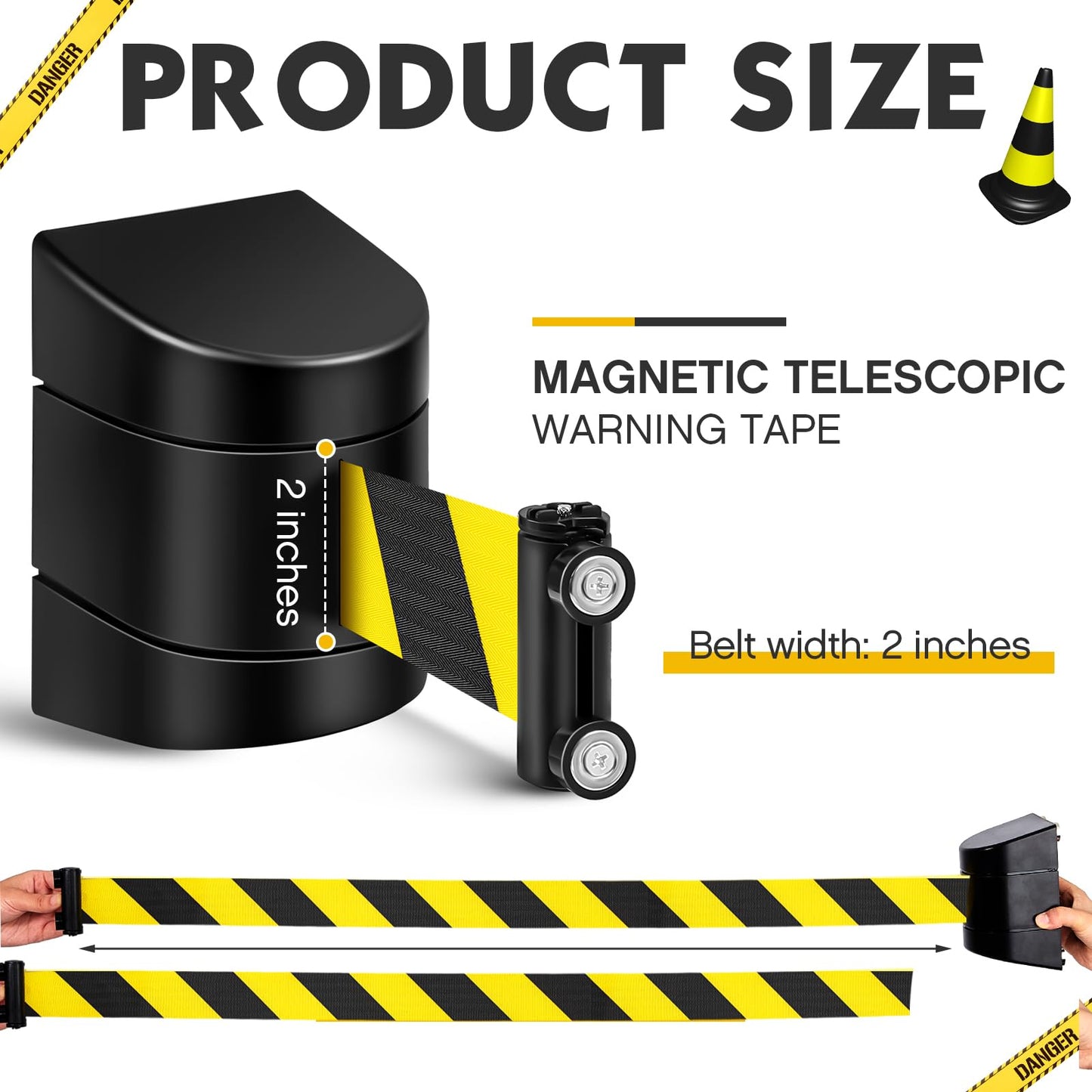 Landical 6 Pack 16.4 ft Magnetic Wall Mount Retractable Belt Magnetic Crowd Control Safety Retractable Wall Barrier with ABS Case, Safety Barrier for Grocery Retail Store (Yellow Black Rope)