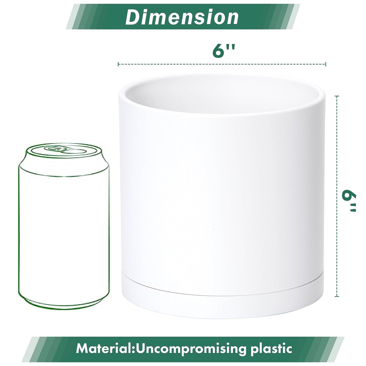 D'vine Dev 2 Pack 6 Inch Modern Plastic Plant Pots, Small Garden Planters for Plant with Drainage Holes and Saucers, White Color, 74-Z-J-1