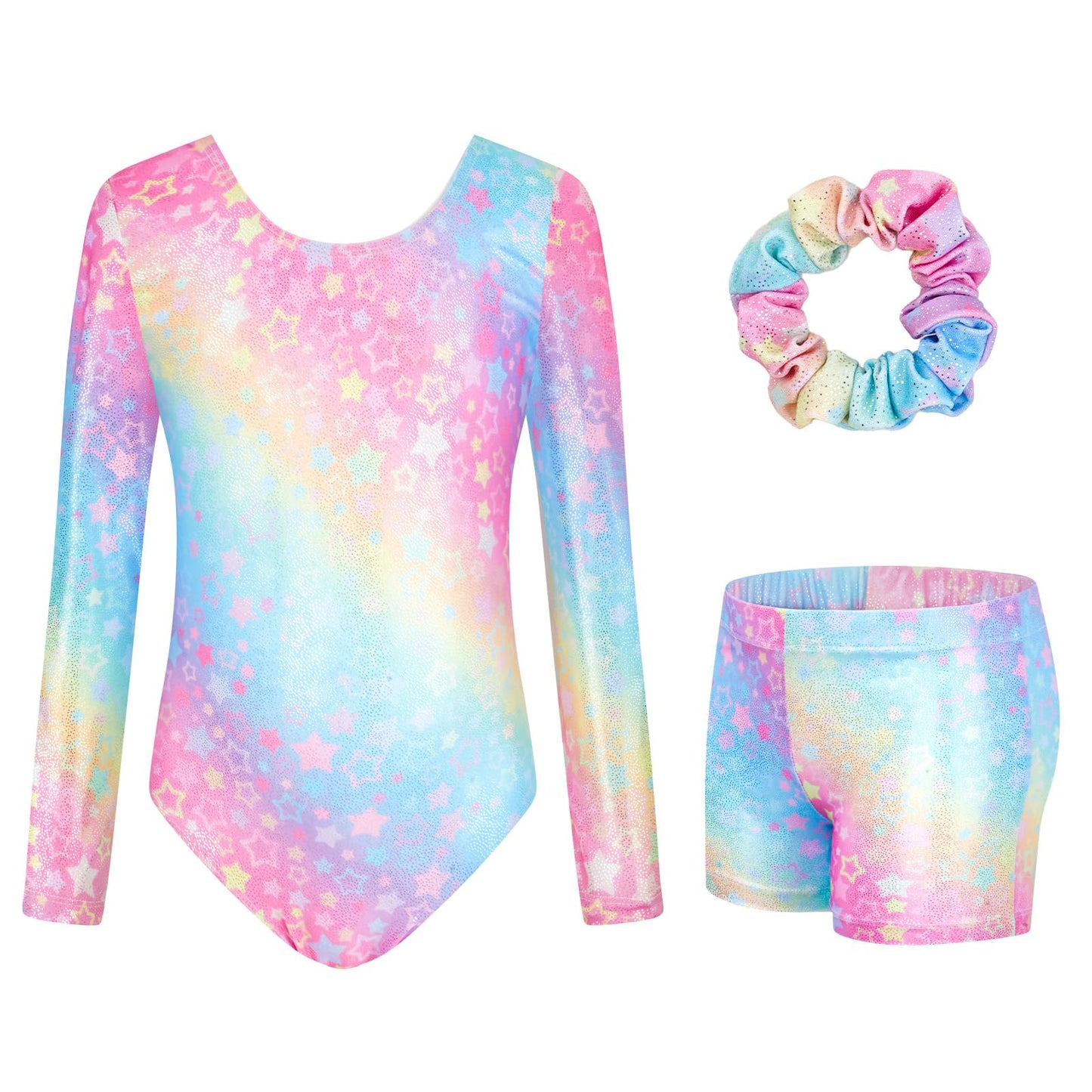 JiAmy Gymnastics Leotards for Girls with Shorts Set, Long Sleeve Kids Gymnastics Athletic Outfit for Kids 3-12 Years