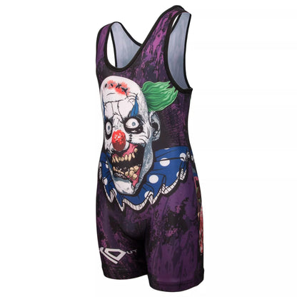KO Sports Gear Unisex Wrestling Singlet for Youth Wrestlers - Wrestling Singlet for Boys & Girls - Bold Durable Uniform, Stretchy Breathable Material - Zombie Clown, Youth Medium