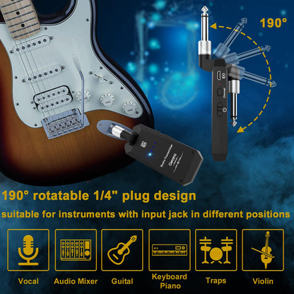 Getaria Wireless Guitar Transmitter Receiver Set 5.8GH Wireless Guitar System 4 Channels for Electric Guitar Bass (Silver/Black)