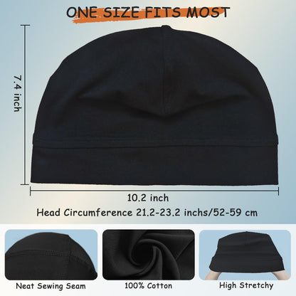 Simapu Cotton Skull Cap, Skull Caps for Men Women, 2-Pack Lightweight Beanie Running Cycling Breathable Helmet Liner Night Cap Sleep Hats