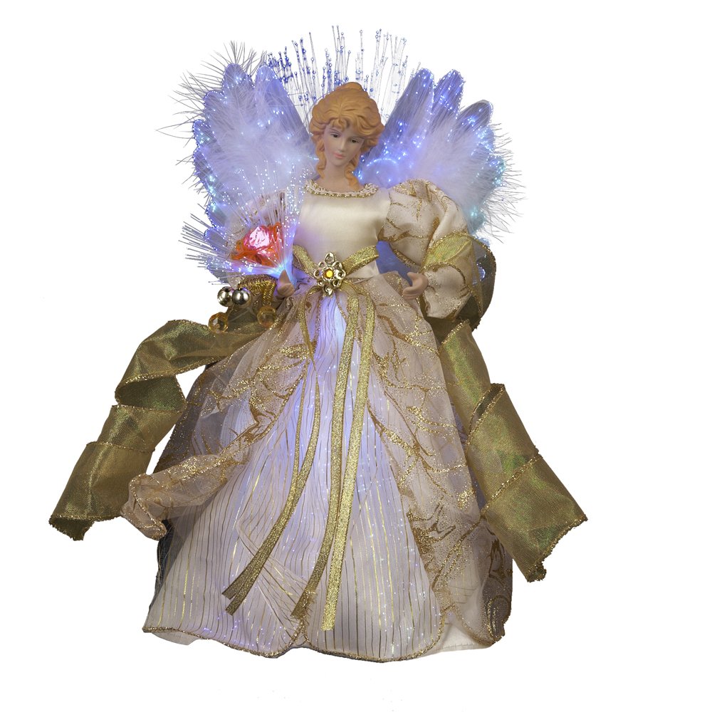 Kurt S. Adler CUL Fiber Optic LED Angel Christmas Treetop Figurine, 12-Inch, Ivory and Gold