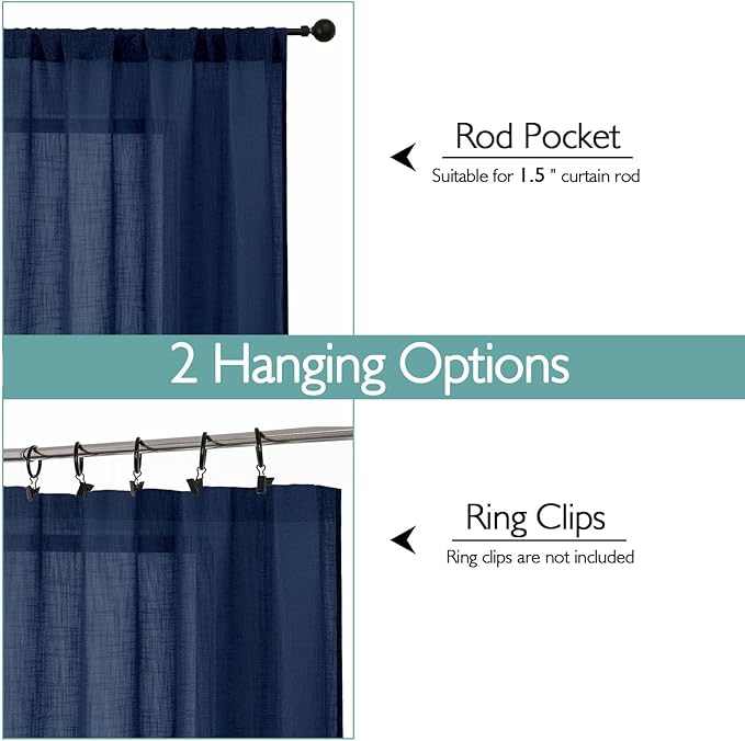 Chyhomenyc Navy Blue Semi Sheer Curtains 84 Inches Long 2 Panels Set, Light