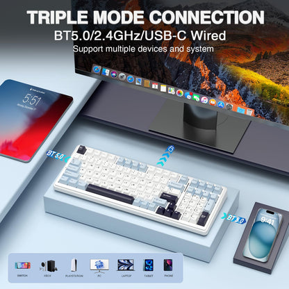 AULA F99 Wireless Mechanical Keyboard,Tri-Mode BT5.0/2.4GHz/USB-C Hot Swappable Custom Keyboard,Pre-lubed Linear Switches,RGB Backlit Computer Gaming Keyboards for PC/Tablet/PS/Xbox