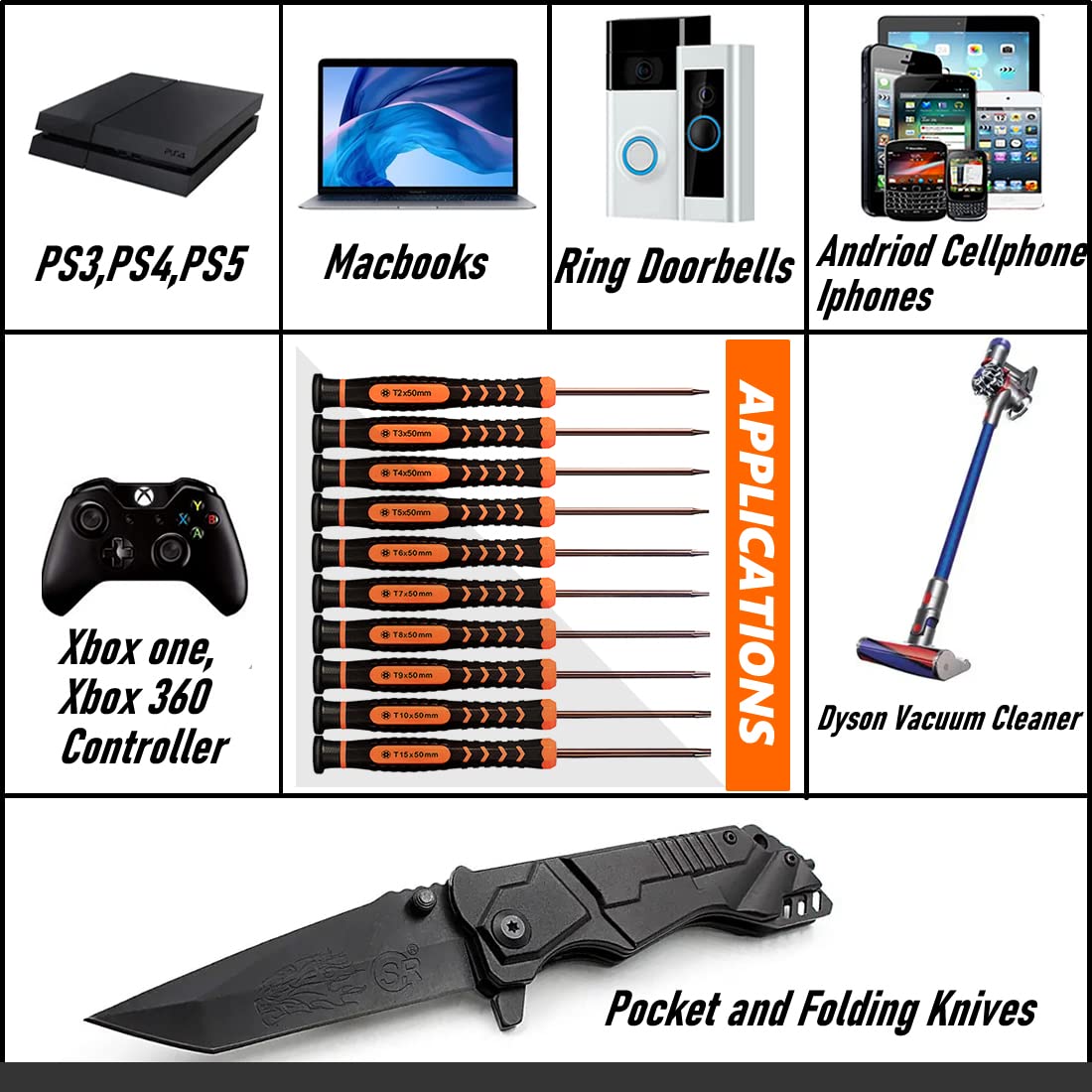 Torx Screwdriver Set of T2-T15, TECKMAN 10-Piece Magnetic Small Torx Security Screwdrivers with T2 T3 T4 T5 T6 T7 T8 T9 T10 T15 Star Screwdriver Tool Kit for Xbox,PS3,PS4,Knife,Computer & Other Device
