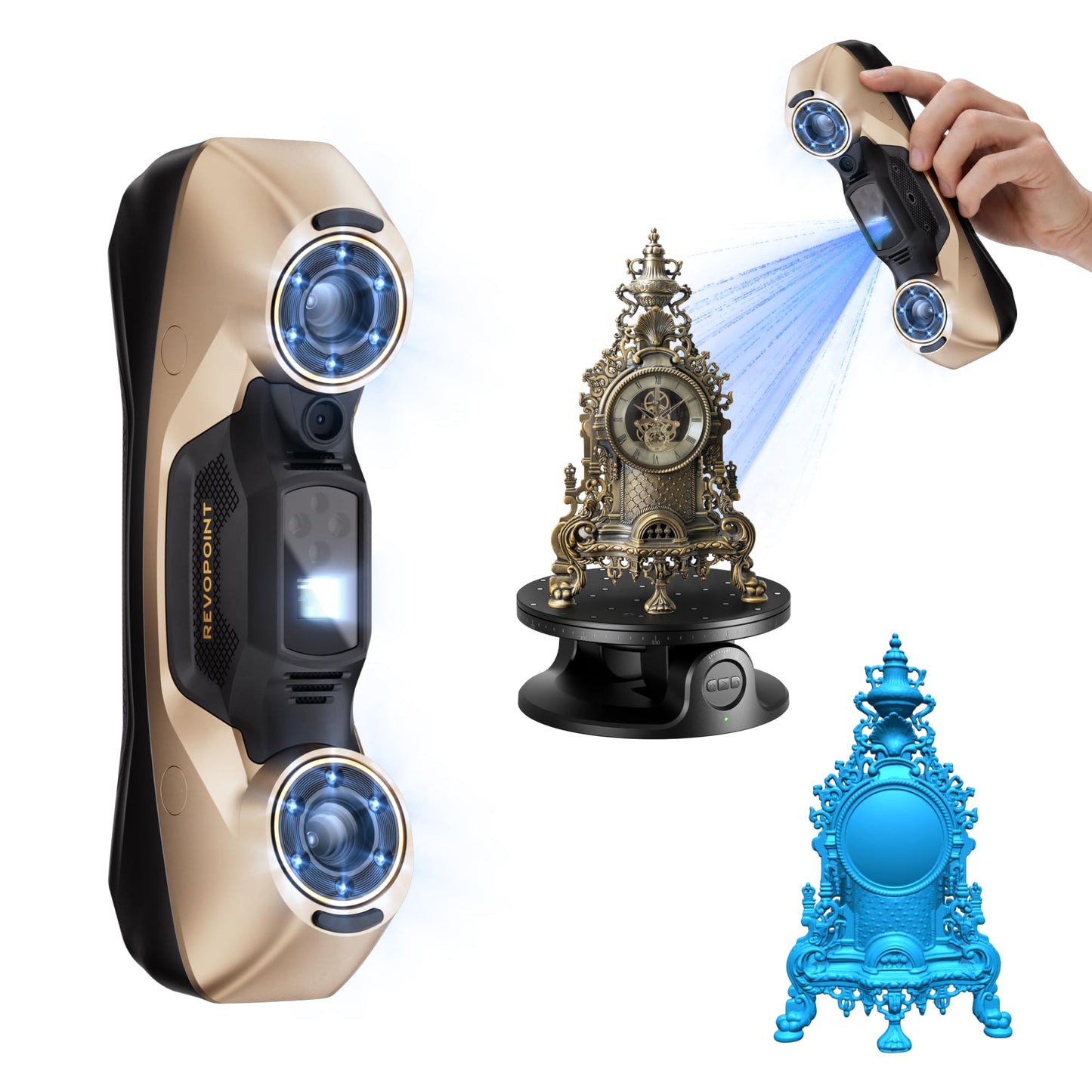 Revopoint MetroY Ultra Laser 3D Scanner for 3D Printing Handheld, 0.01mm Precision, 34+15+1 Blue Laser, Up to 90 FPS Speed, Anti-Shaking, Wireless Outdoor Scanning, Standard Edition