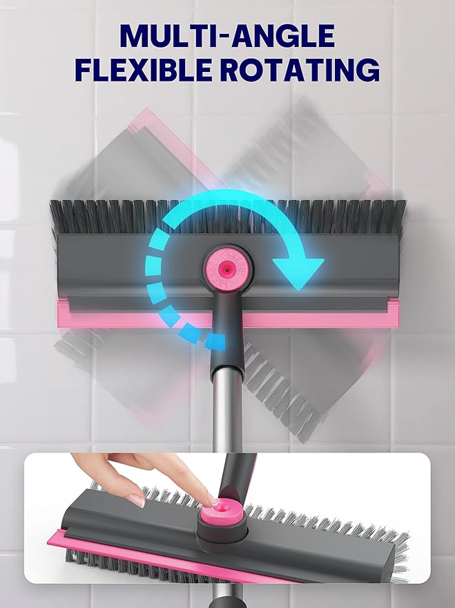 Floor Scrub Brush with Long Handle, 3 in 1 Multi-angle Swivel Right Angled