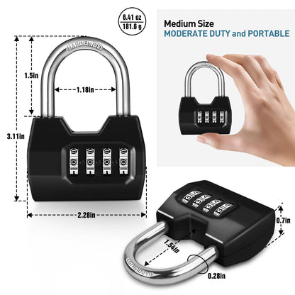 1 Pack disecu 4-Digit Combination Lock, Waterproof Outdoor Padlock for School Gym Locker, Fence, Gate, Shed, Storage Unit (Black)