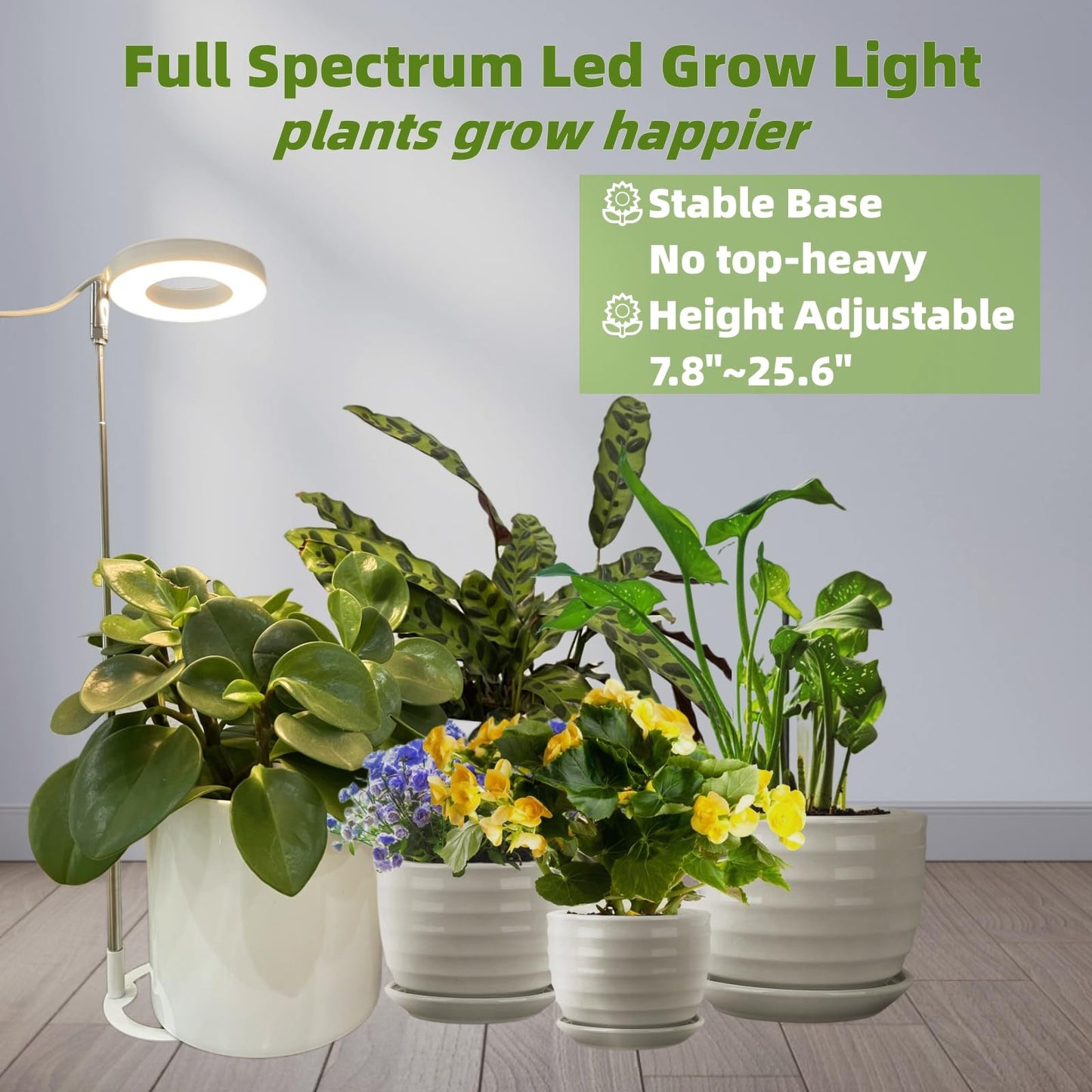 SYLIKENATE LED Grow Light for Indoor Plants, Full Spectrum led Grow Light,Mini Halo Grow Lights for Small Plants,Height Adjustable Growing Lamp,3 Modes,3/9/12h Automatic Timer,10 Dimmable Brightness