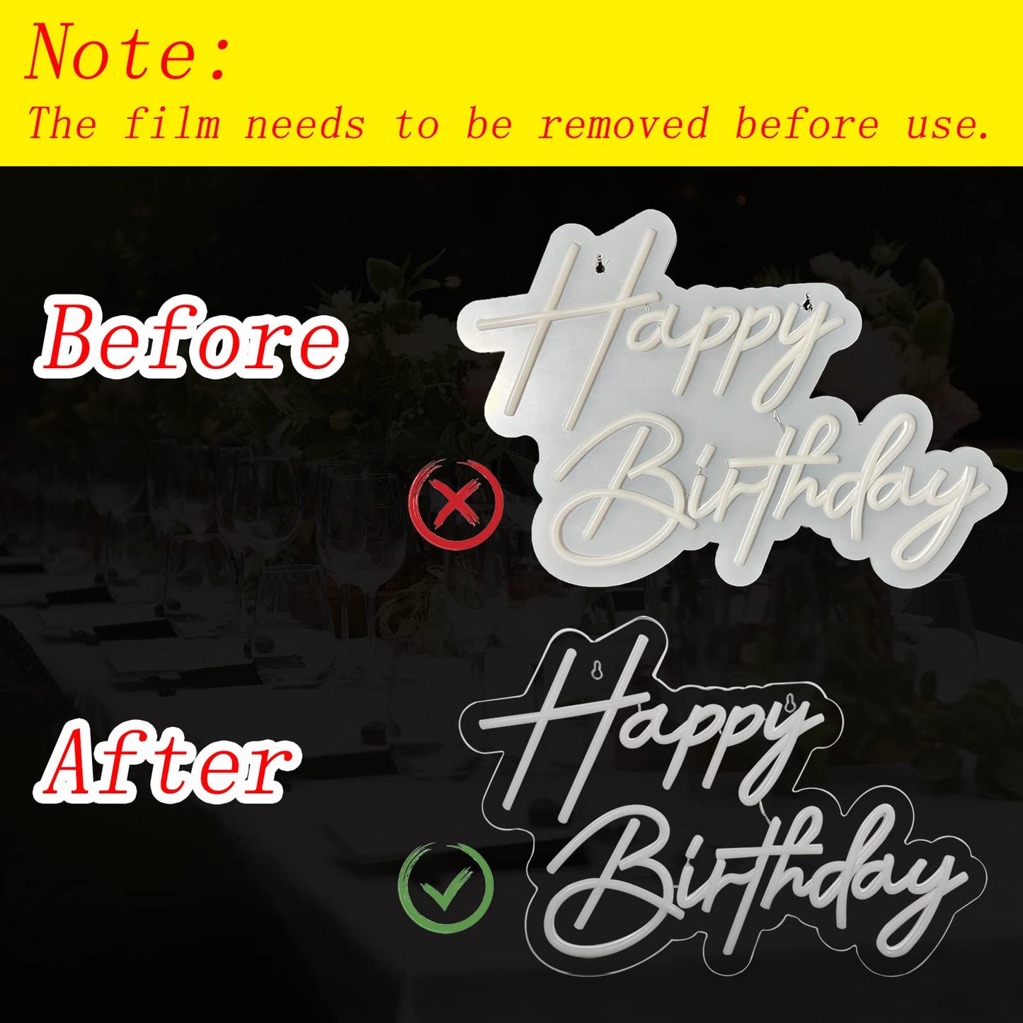 Happy Birthday Neon Sign for Wall Decor, Warm White LED Neon Light Signs, Art Decoration Happy Birthday Neon Light Sign for All Birthday Party Decoration with 2 Pcs Pasters (17×12 Inch)