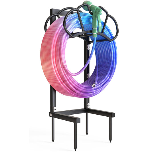 Qatsrin New Garden Hose Holder, Super Stable Water Hose Holders Stand Holds 160-Feet Hose, Detachable Freestanding Hose Storage Hanger Rack for Outside Yard Lawn Farm, Black