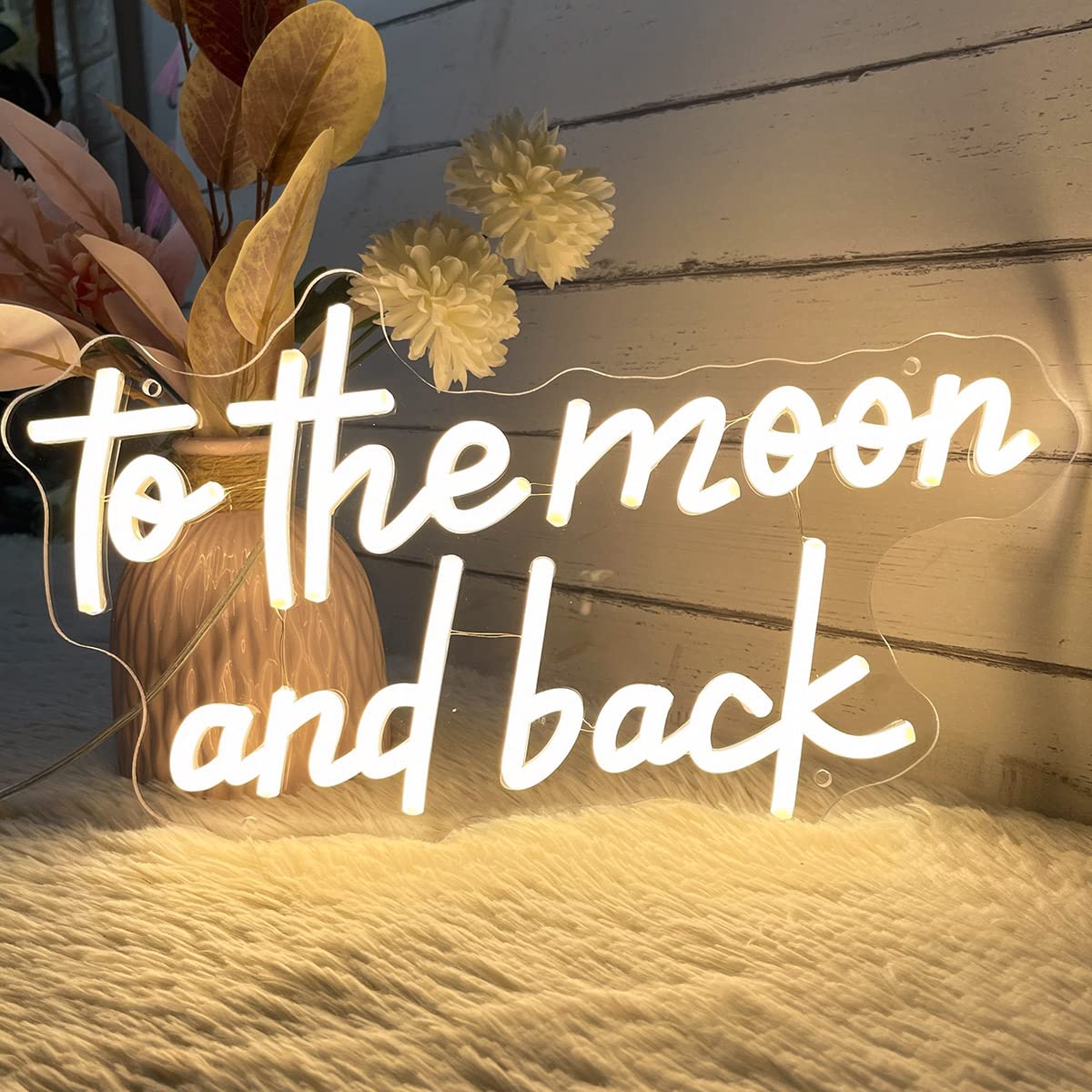 To The Moon & Back Neon Sign for Wedding Room Wall Decor LED Light Signs Aesthetic LED Sign for Bedroom Home Decor Wall Art Anniversary Valentines Day Gift for Women 5V USB Powered Warm White 40×23CM