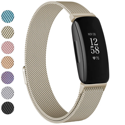 Vanjua for Fitbit Inspire 2 Bands Women Men, Stainless Steel Metal Mesh Loop Adjustable Magnetic Wristband Replacement Strap for Fitbit Inspire 2,Inspire Fitness Tracker (Large, Champagne Gold)