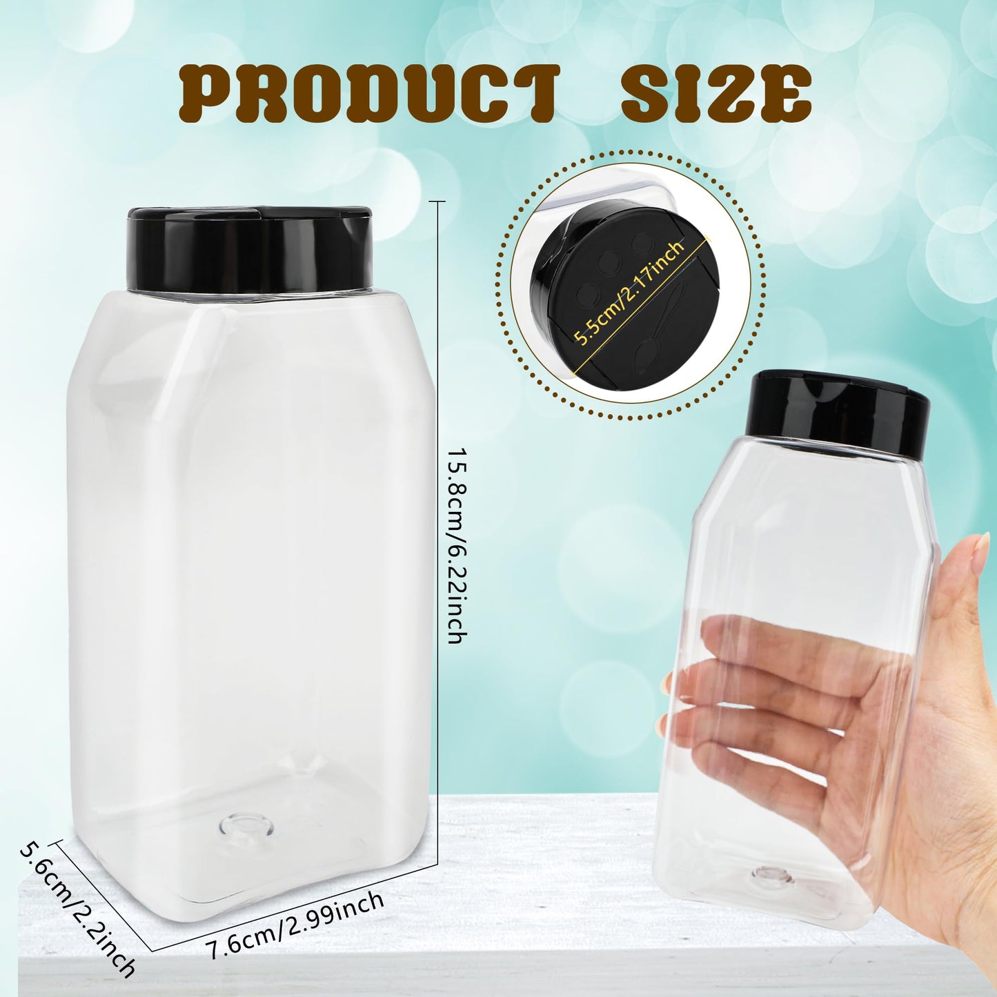 Conagel 32 Pack 16 oz Plastic Spice Jars with Cap Clear Empty Square Spice Bottle with Shaker Lids Large Empty Seasoning Containers for Storing Spice Salt Seasoning