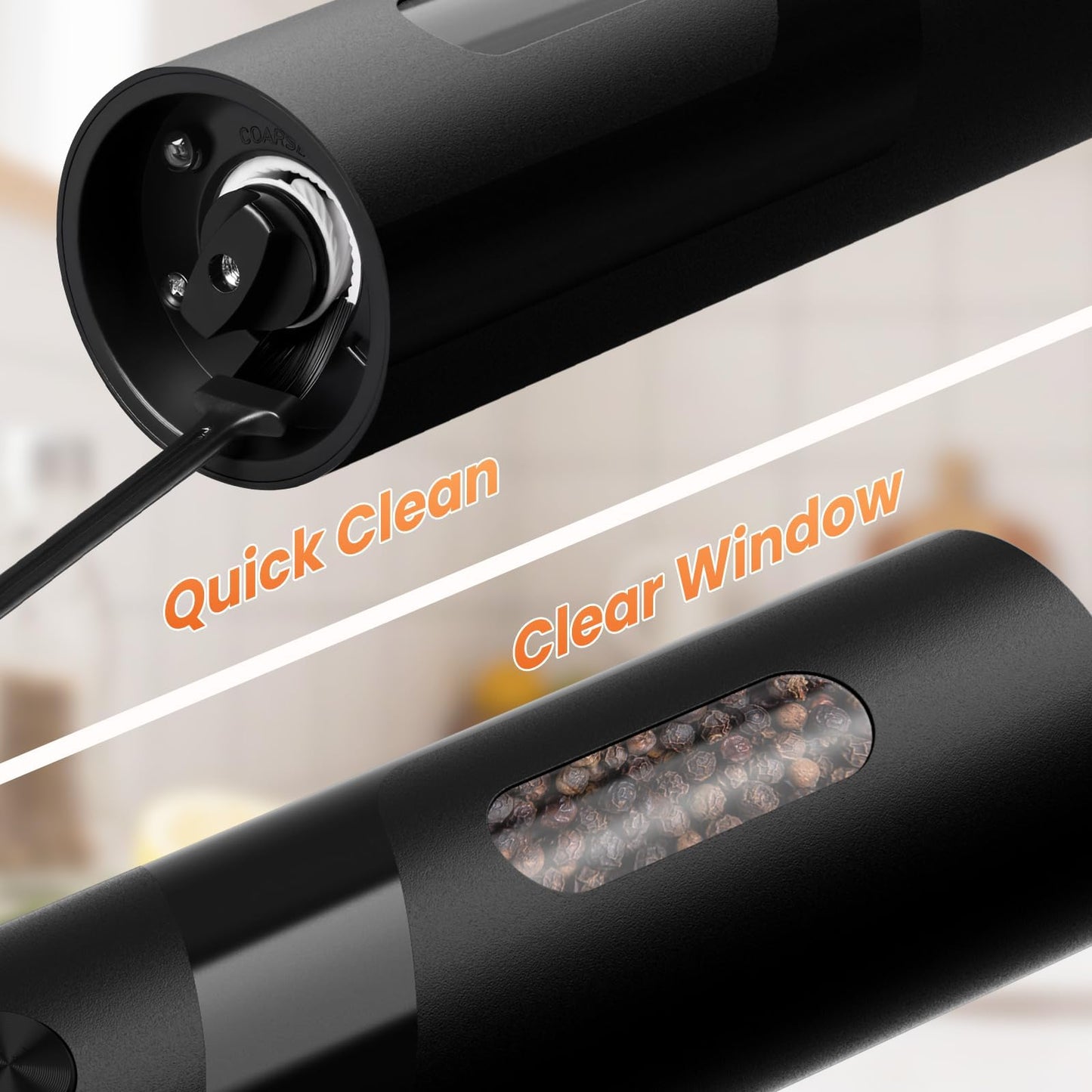 SmartTrends 110ml Electric Salt and Pepper Grinder Set, 2-Pack Auto Salt and Pepper Shakers with Large Capacity, Rechargeable, Adjustable Coarseness for Kitchen, Outdoor Dining (Black & White)