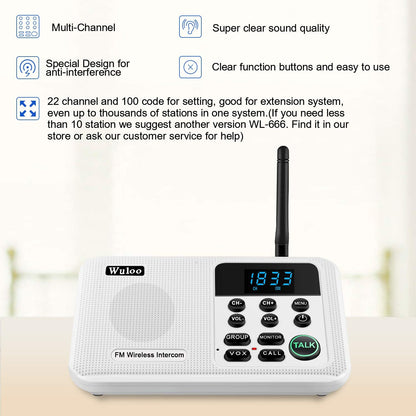 Wuloo Intercoms Wireless for Home 1 Mile Range 22 Channel 100 Digital Code Display Screen, Wireless Intercom System for Home House Business Office, Room to Room Intercom Communication (6 Packs, Black)