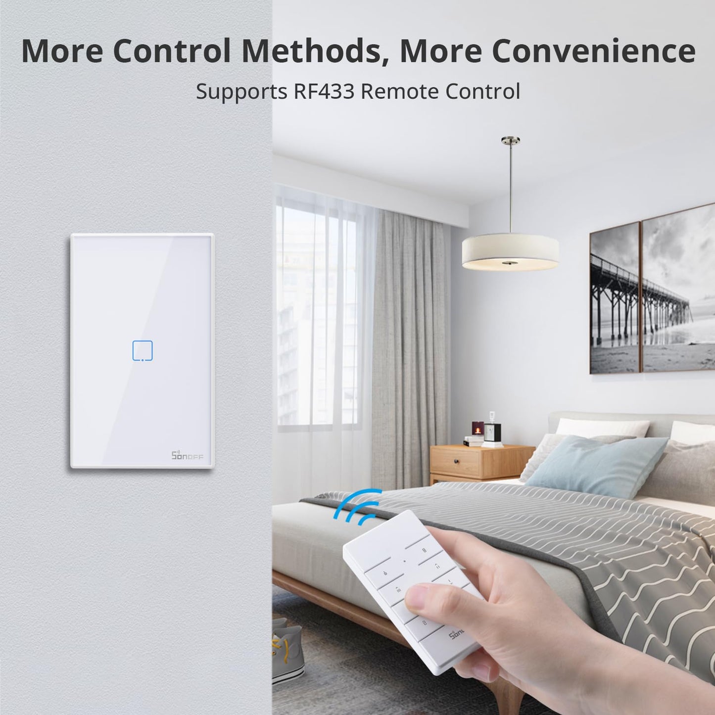 SONOFF Smart Light Switch, 2.4GHz WiFi Touch Smart Wall Switch for Lights, Works with Alexa and Google Home, Neutral Wire Required Interruptor Inteligente, 1 Gang 1 Way TX T2