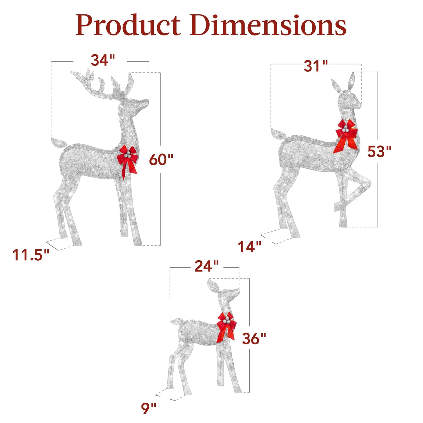 Best Choice Products 3-Piece Large Lighted Christmas Deer Family Set 5Ft Outdoor Yard Decoration with 360 LED Lights, Stakes, Zip Ties - Silver