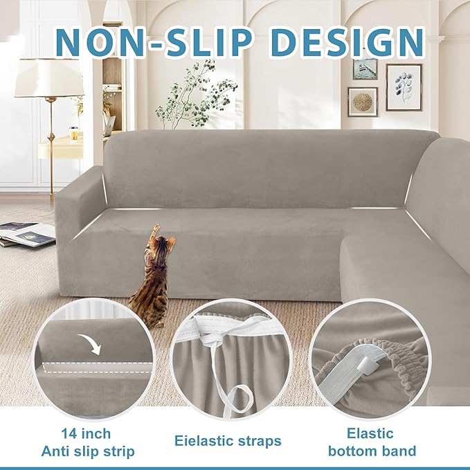 HDCAXKJ Corner Sectional Couch Covers Velvet Stretch L Shape Sofa Cover Soft