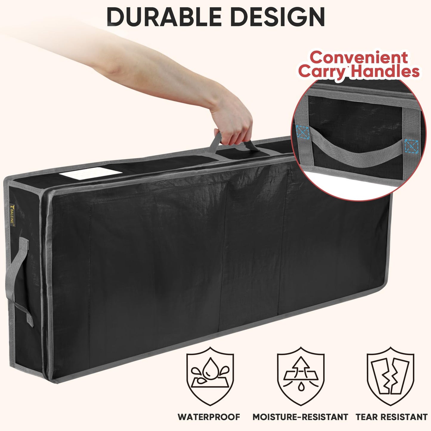 BALEINE Soft Christmas Wrapping Paper Storage Bag, 40" Durable PE Gift Wrap Storage Bag with Flexible Partitions and Pockets for Ribbon, Accessories (Black)