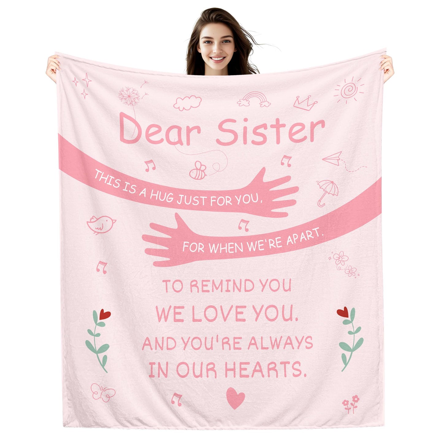 Dear Sister This is a hug just for you for when we're apart To remind you we love you And you're always in our hearts Sister's Throw Blanket Gift for Birthday Christmas Farewell Gift Reminder