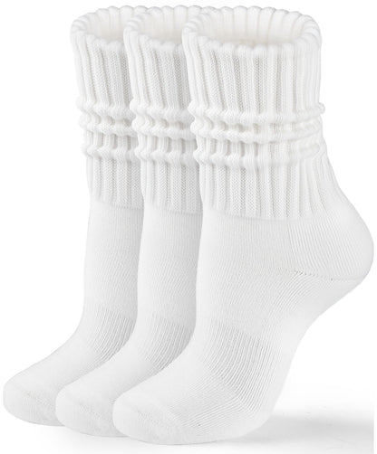 HONGTEYA Crew Socks for Women Cozy Cotton Slouchy Athletic Socks Slouch Boot Calf Workout Socks Size 5-11 (US, Alpha, One Size, Regular, Tall, 3 Pairs White*3)