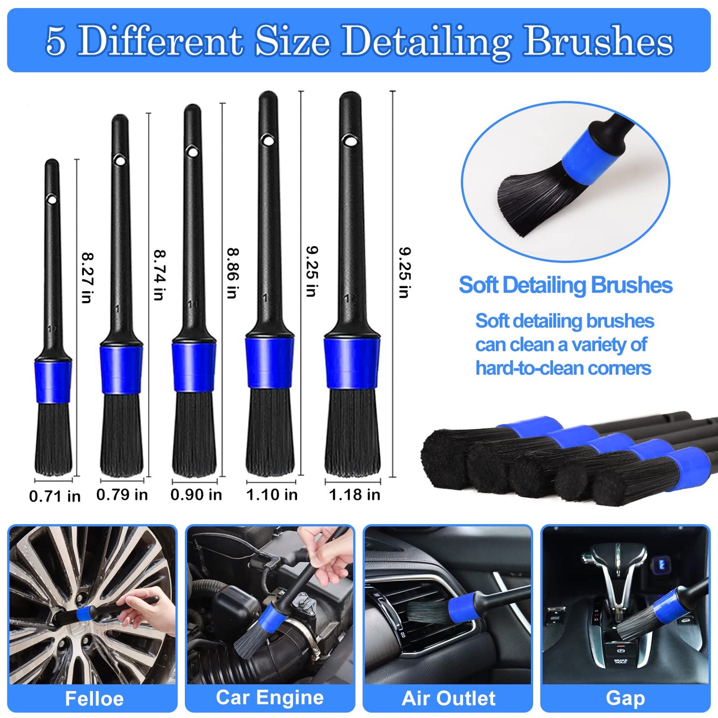 27Pcs Car Detailing Kit, Car Detailing Brush Set, Auto Detailing Drill Brush Set, Car Detailing Brushes, Car Wash Kit, Car Accessories, Car Cleaning Tools Kit for Interior, Exterior, Wheels