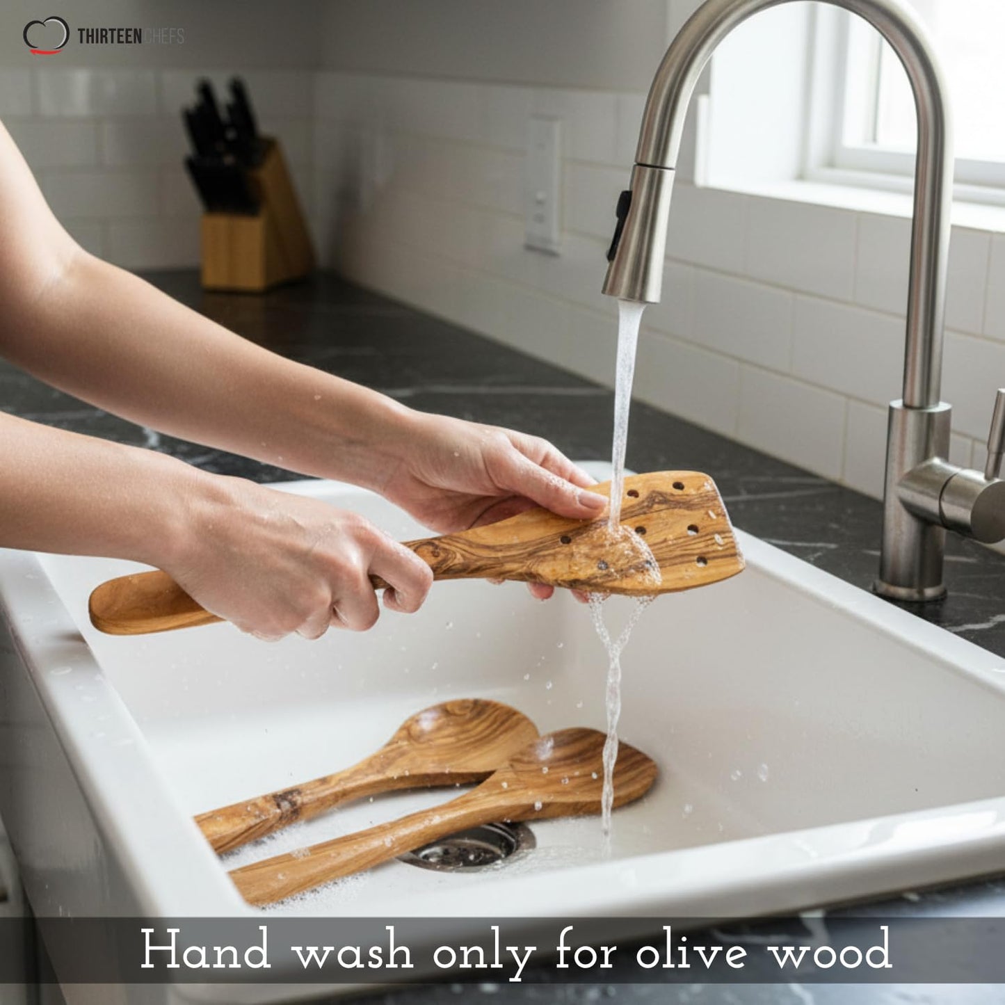 Tramanto Olive Wood Utensil Set - 5 Piece Spatula and Spoon Wooden Cooking Tools, 12 Inch Long, Rustic Hand Made with Gift Box